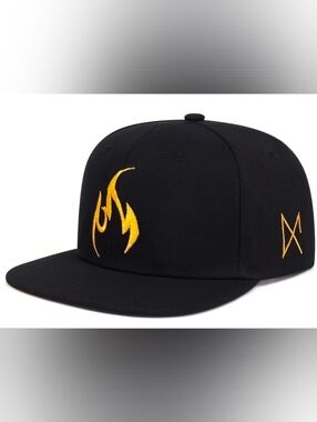 Black Gold Flame Snapback Hat 🔥 Streetwear Flat Brim Adjustable Cap Minimalist